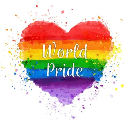 LGBT Pride T-Shirt - Custom Rainbow Heart Design in White, Purple, Orange for World Pride Performance Custom White Purple-Orange