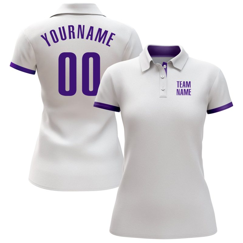 Custom Performance Golf Polo Shirt - White and Purple Design for Men and Women Custom White Purple Performance Golf Polo