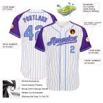 Custom Light Blue Purple Pinstripe Baseball Jersey with Authentic Raglan Sleeves Custom White Purple Pinstripe Light Blue-Purple