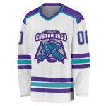 Custom Hockey Jersey in White Purple and Teal - Personalized Team Sports Apparel Custom White Purple-Teal Hockey Jersey