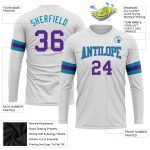Custom Long Sleeve Performance T-Shirt - White Purple Teal Design Custom White Purple-Teal Long Sleeve Performance T-Shirt