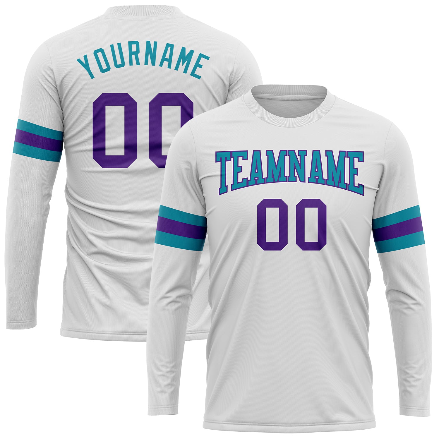 Custom Long Sleeve Performance T-Shirt - White Purple Teal Design Custom White Purple-Teal Long Sleeve Performance T-Shirt