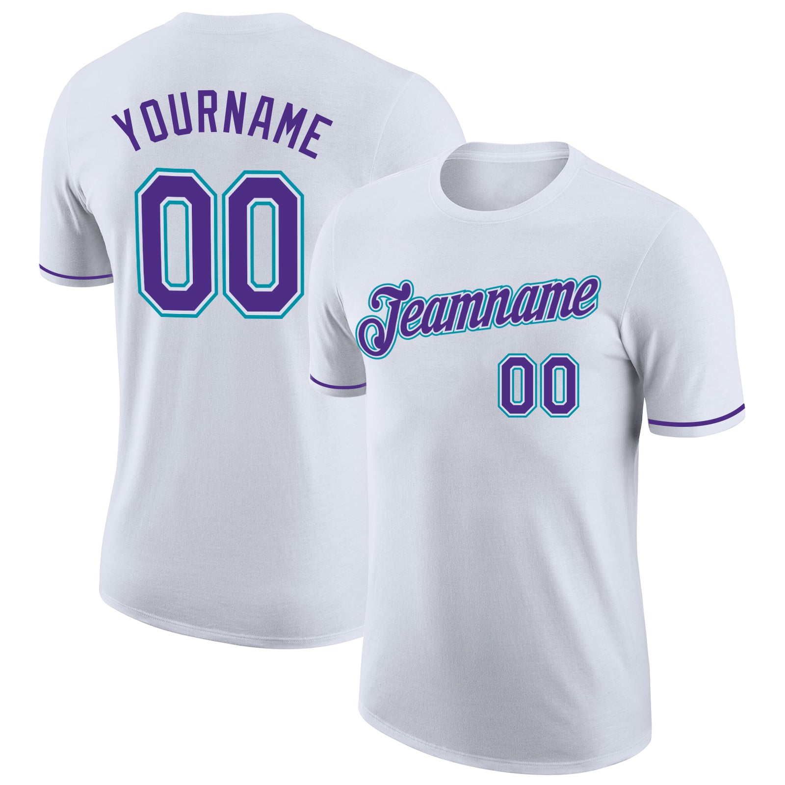 Custom Performance T-Shirt in White Purple Teal - Breathable Activewear for Men and Women Custom White Purple-Teal Performance