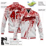 Custom 3D Pattern Bomber Jacket Red Black Varsity Letterman Full-Snap Design Custom White Red-Black 3D Pattern Design Bomber