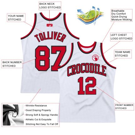 Custom Authentic Throwback Basketball Jersey - White Red Black Design Custom White Red-Black Authentic Throwback Basketball