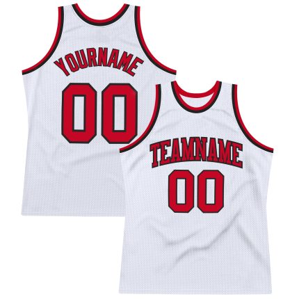 Custom Authentic Throwback Basketball Jersey - White Red Black Design Custom White Red-Black Authentic Throwback Basketball