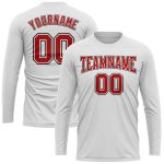 Custom Performance Long Sleeve T-Shirt in White, Red, and Black for Men and Women Custom White Red-Black Long Sleeve Performance