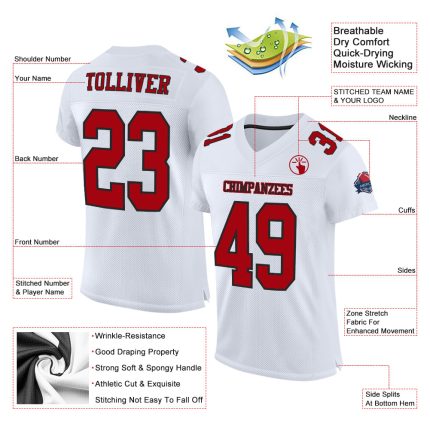 Custom Authentic Football Jersey - White Red Black Mesh Design Custom White Red-Black Mesh Authentic Football Jersey