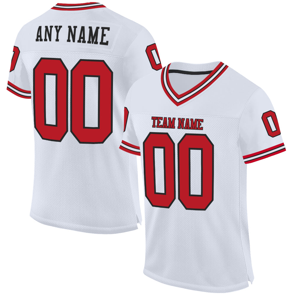 Authentic Throwback Football Jersey Custom Red Black White Mesh Design Custom White Red-Black Mesh Authentic Throwback Football
