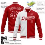 Custom Red White Bomber Varsity Letterman Jacket Full-Snap Fashion Style Custom White Red Bomber Full-Snap Varsity Letterman