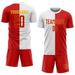 Custom Sublimation Soccer Jersey - White Red-Gold Split Fashion Design Custom White Red-Gold Sublimation Split Fashion Soccer