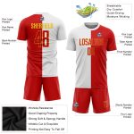 Custom Sublimation Soccer Jersey - White Red-Gold Split Fashion Design Custom White Red-Gold Sublimation Split Fashion Soccer