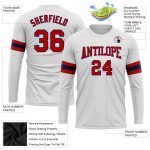 Custom Long Sleeve Performance T-Shirt in White Red Navy for Men and Women Custom White Red-Navy Long Sleeve Performance