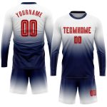 Custom Soccer Jersey - Sublimation Long Sleeve Fade in White, Red & Navy Custom White Red-Navy Sublimation Long Sleeve Fade