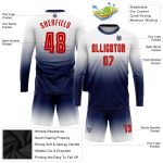 Custom Soccer Jersey - Sublimation Long Sleeve Fade in White, Red & Navy Custom White Red-Navy Sublimation Long Sleeve Fade