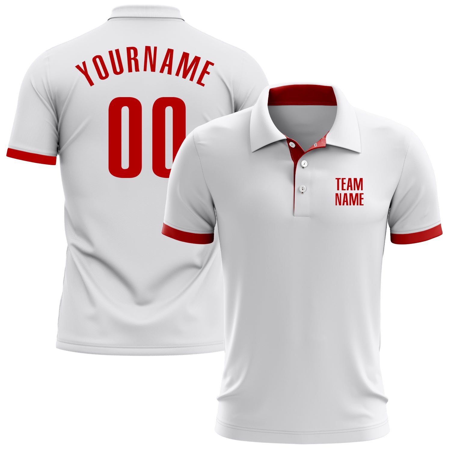 Custom White Red Performance Golf Polo Shirt Custom Performance Golf Polo Shirt in White and Red for Men and Women Custom White Red Performance Golf Polo Shirt
