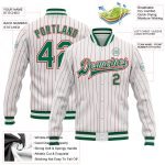 Custom Red Pinstripe Kelly Green Full-Snap Varsity Letterman Jacket for Men Custom White Red Pinstripe Kelly Green-Red Bomber