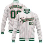 Custom Red Pinstripe Kelly Green Full-Snap Varsity Letterman Jacket for Men Custom White Red Pinstripe Kelly Green-Red Bomber