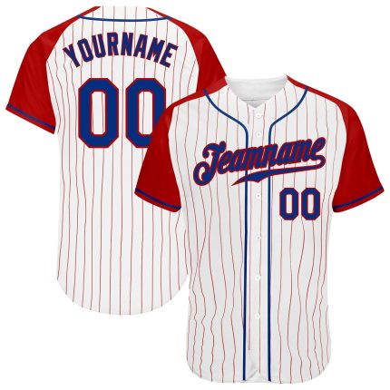 Red Pinstripe Baseball Jersey - Custom Royal-Red Authentic Raglan Sleeves Custom White Red Pinstripe Royal-Red Authentic