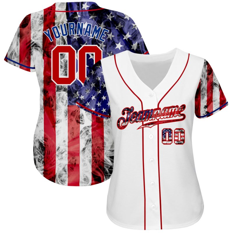 3D American Flag Custom Baseball Jersey - White Red-Royal Authentic Design Custom White Red-Royal 3D American Flag Authentic