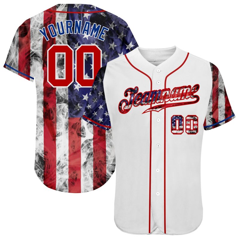3D American Flag Custom Baseball Jersey - White Red-Royal Authentic Design Custom White Red-Royal 3D American Flag Authentic
