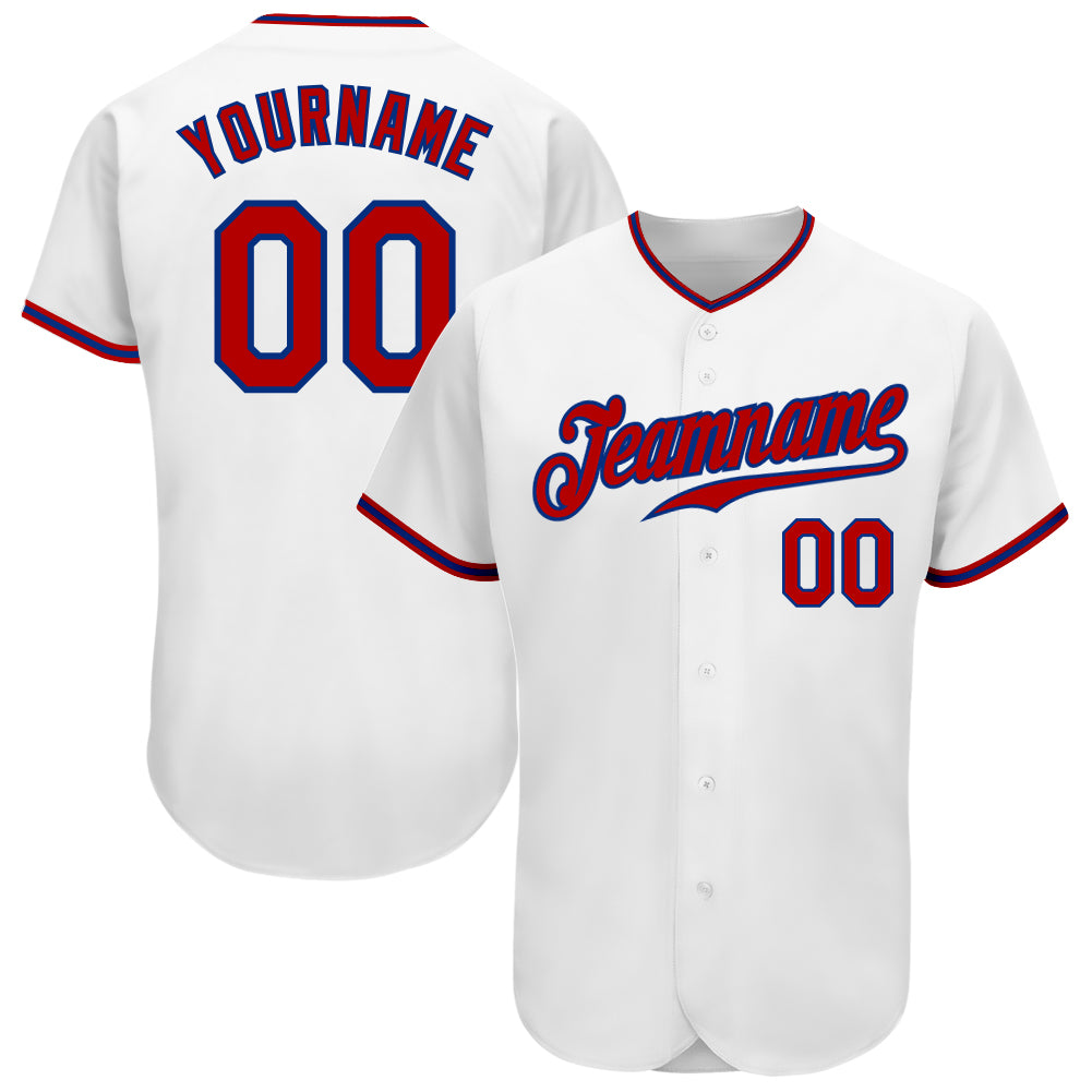 Custom White Red-Royal Authentic Baseball Jersey Custom Authentic Baseball Jersey - White Red-Royal Design, Personalized Team Apparel Custom White Red-Royal Authentic Baseball