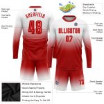 Custom White Red Soccer Uniform Jersey - Long Sleeve Fade Fashion Design Custom White Red Sublimation Long Sleeve Fade Fashion