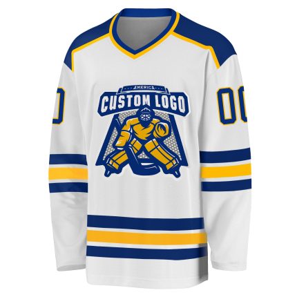 Custom Royal Gold Hockey Jersey - Personalized White Jersey for Fans and Players Custom White Royal-Gold Hockey Jersey