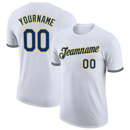 Royal-Gold Custom Performance T-Shirt for Men and Women - White Activewear Custom White Royal-Gold Performance T-Shirt