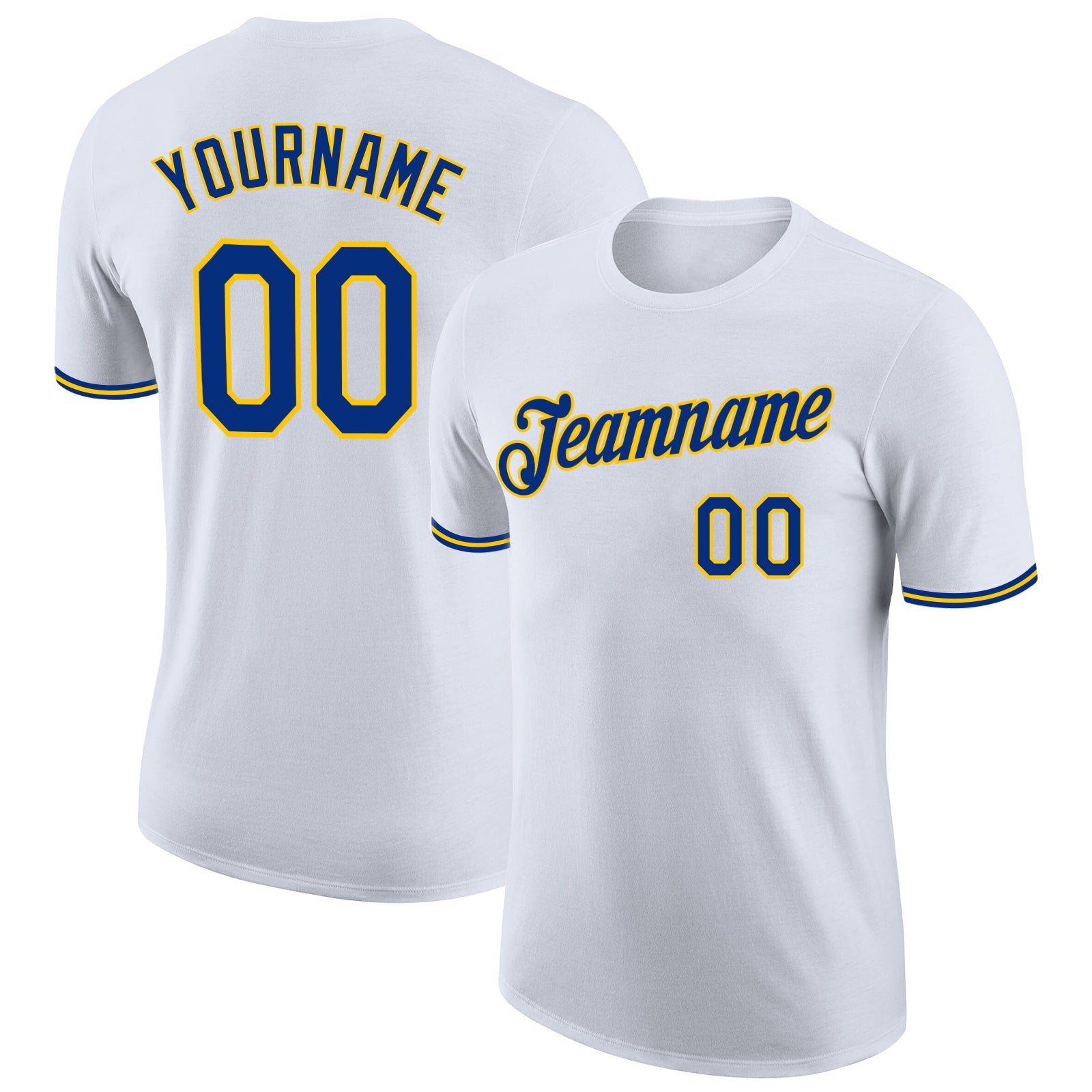 Custom White Royal-Gold Performance T-Shirt Royal-Gold Custom Performance T-Shirt for Men and Women - White Activewear Custom White Royal-Gold Performance T-Shirt