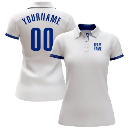 Custom Performance Golf Polo Shirt - White Royal Design for Men Custom White Royal Performance Golf Polo Shirt