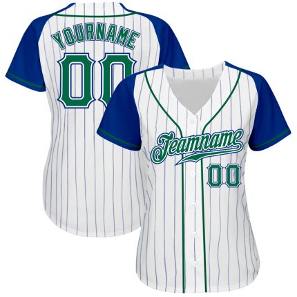 Custom Kelly Green-Royal Pinstripe Baseball Jersey with Raglan Sleeves - Authentic Style Custom White Royal Pinstripe Kelly