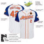 Custom Orange-Royal Pinstripe Baseball Jersey with Raglan Sleeves - Authentic White Design Custom White Royal Pinstripe Orange-Royal