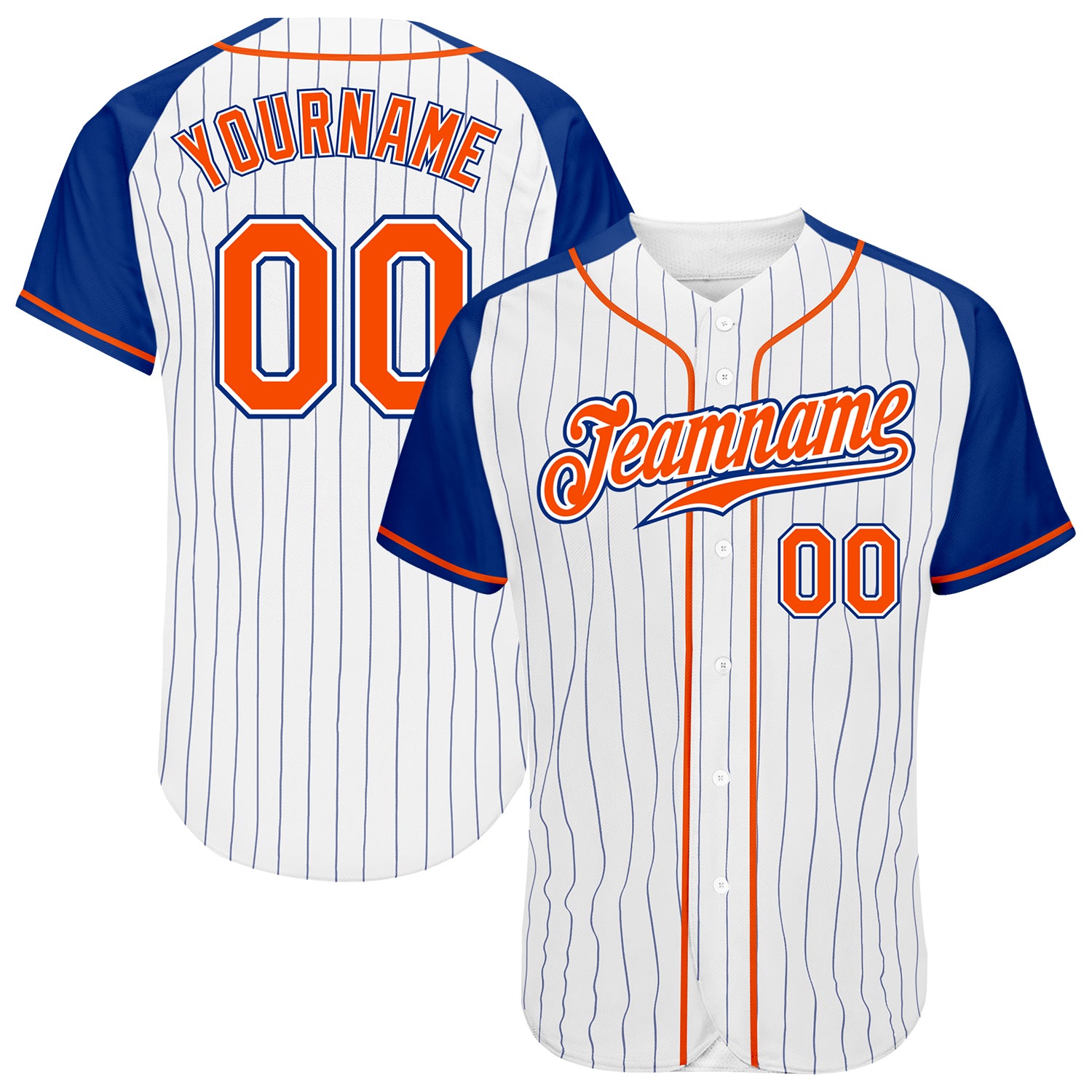 Custom White Royal Pinstripe Orange-Royal Authentic Raglan Sleeves Baseball Jersey Custom Orange-Royal Pinstripe Baseball Jersey with Raglan Sleeves - Authentic White Design Custom White Royal Pinstripe Orange-Royal