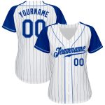 Custom Royal-Light Blue Pinstripe Baseball Jersey with Raglan Sleeves - Authentic Design Custom White Royal Pinstripe Royal-Light