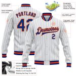 Custom Royal-Orange Pinstripe Bomber Jacket for Men - Full-Snap Varsity Letterman Outerwear Custom White Royal Pinstripe