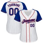 Custom Royal-Red Pinstripe Baseball Jersey with Authentic Raglan Sleeves, Perfect for Sports & Casual Wear Custom White Royal