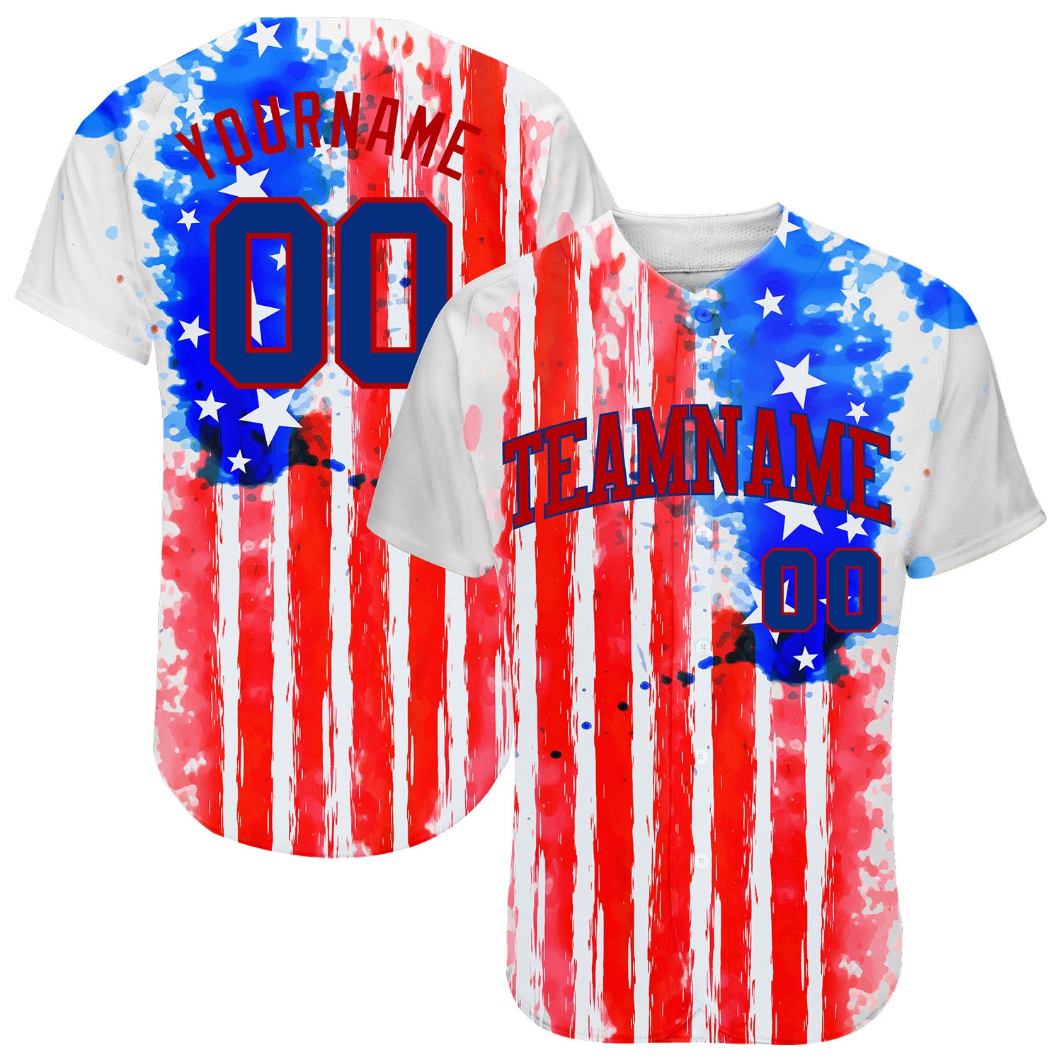 American Flag 3D Baseball Jersey - Custom White and Royal-Red Design Custom White Royal-Red 3D American Flag Authentic Baseball