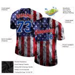3D American Flag Custom Performance T-Shirt in White and Royal Red Custom White Royal-Red 3D American Flag Performance T-Shirt