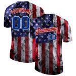 3D American Flag Custom Performance T-Shirt in White and Royal Red Custom White Royal-Red 3D American Flag Performance T-Shirt