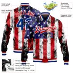 Custom American Flag 3D Bomber Jacket in White & Royal Red | Full-Snap Varsity Letterman Style Custom White Royal-Red American