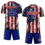 Custom American Flag Soccer Jersey - White Royal-Red Fashion Sublimation Uniform Custom White Royal-Red American Flag Fashion