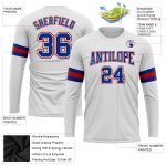 Custom Performance T-Shirt for Men - White Royal-Red Long Sleeve Athletic Tee Custom White Royal-Red Long Sleeve Performance
