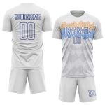 Custom White Sublimation Soccer Uniform Jersey for Men and Women - Style 9653 Custom White Royal Sublimation Soccer Uniform