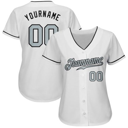 Custom Authentic Baseball Jersey in White and Silver-Black Design Custom White Silver-Black Authentic Baseball Jersey