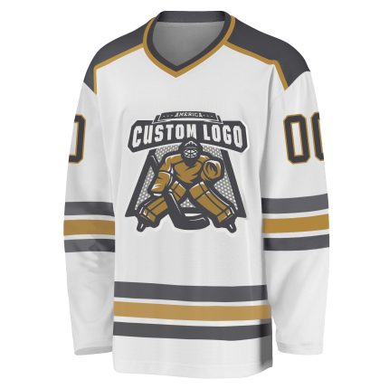 Custom Gray Old Gold Hockey Jersey - Personalized White Steel Design for Team Spirit Custom White Steel Gray-Old Gold Hockey