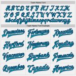 Custom Teal Navy Pinstripe Varsity Letterman Bomber Jacket - Full-Snap White Design Custom White Teal Pinstripe Teal-Navy