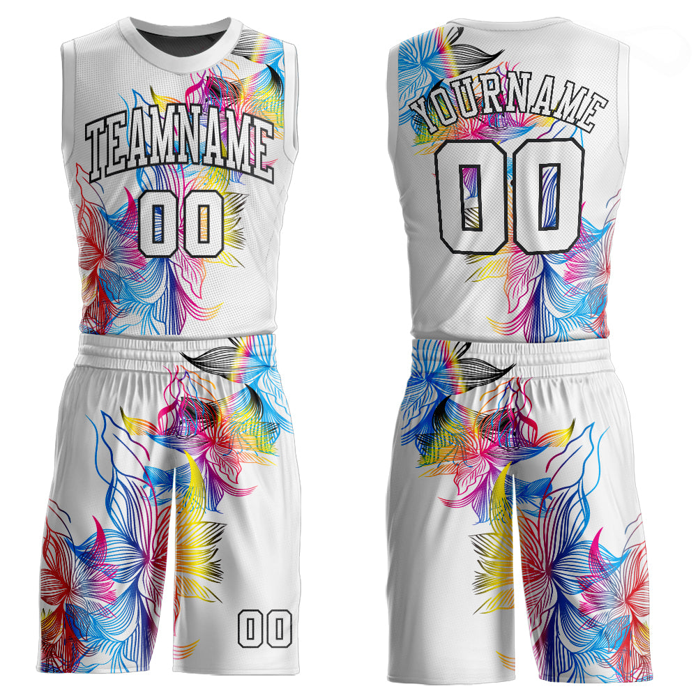 Custom Basketball Jersey Round Neck Sublimation Suit Black-White Style 4511 Custom White White-Black Round Neck Sublimation