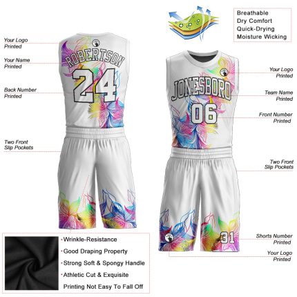 Custom Basketball Jersey Round Neck Sublimation Suit Black-White Style 4511 Custom White White-Black Round Neck Sublimation