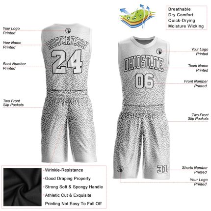 Custom White Black Basketball Jersey Sublimation Round Neck Suit Custom White White-Black Round Neck Sublimation Basketball